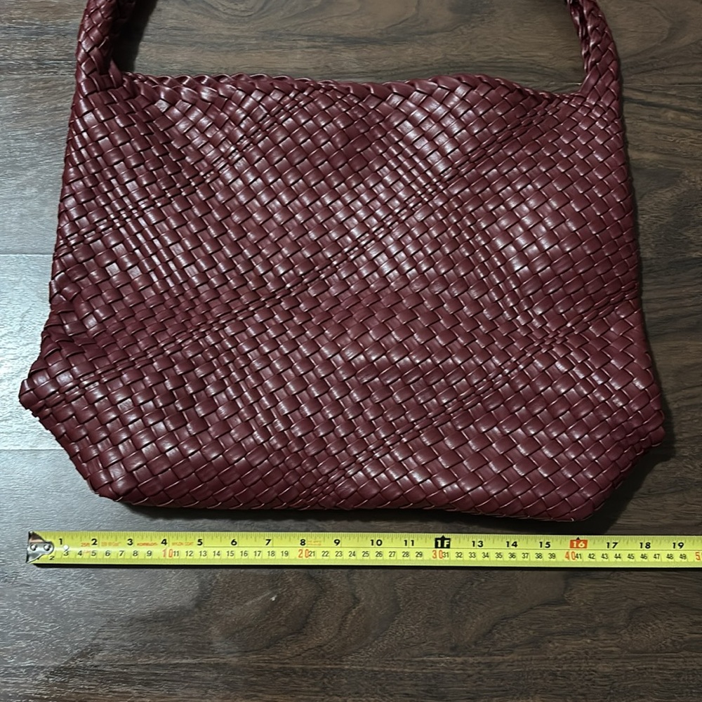 Anthropologie Woven Leather Hobo Bag in Deep Burgundy - Picture 2 of 10